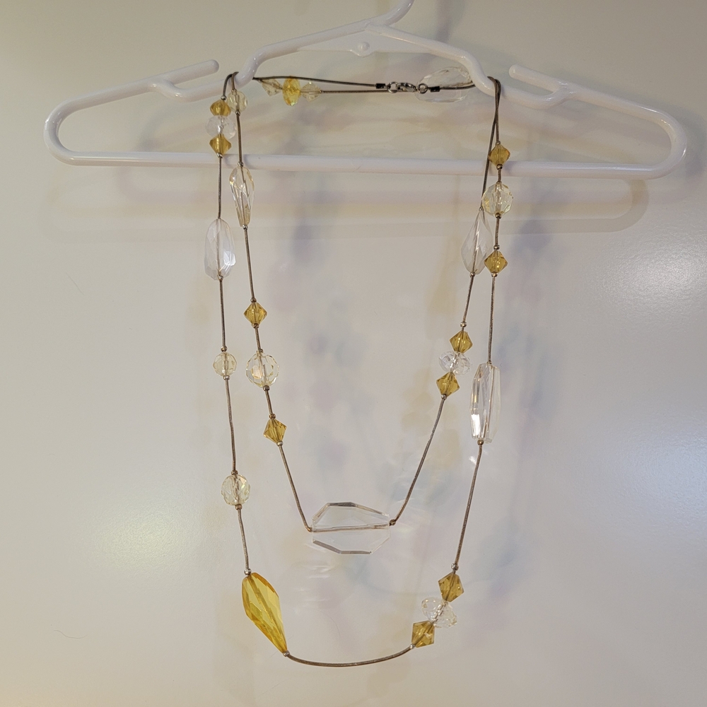 Vintage Elegant Yellow and Clear Beaded Necklace 12 to 25 inches